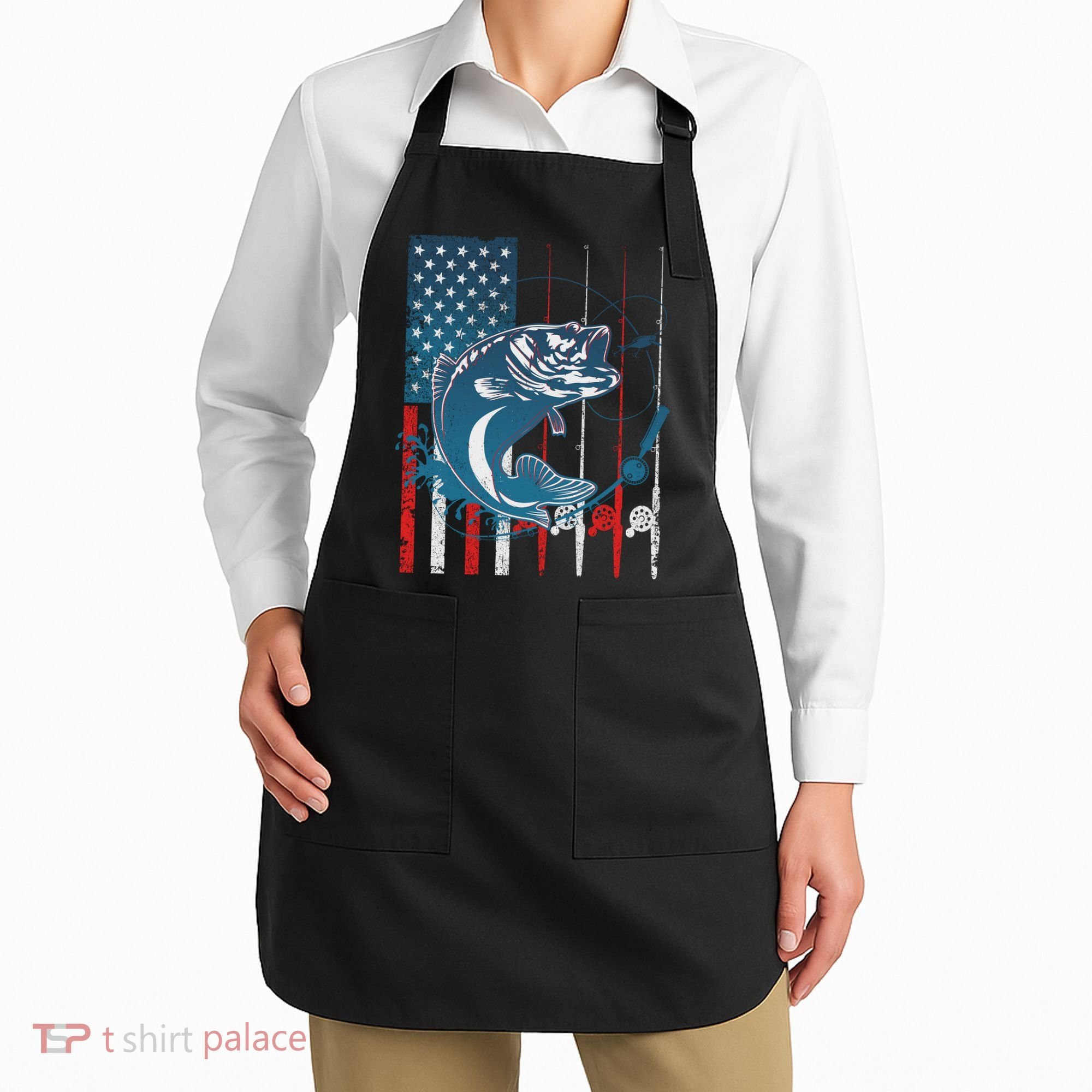 Distressed American USA Flag Bass Fishing Apron