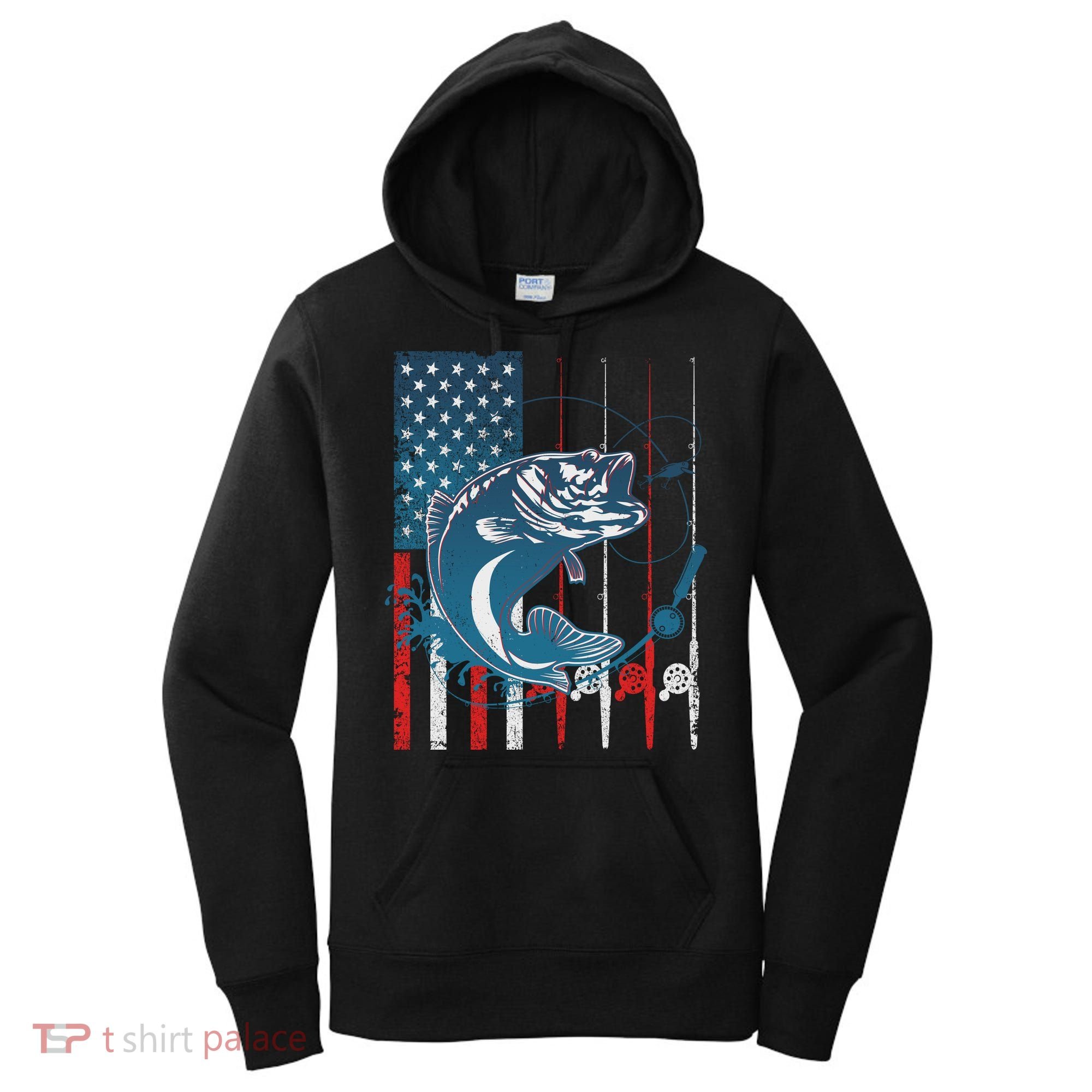 Distressed American USA Flag Bass Fishing Women's Hoodie