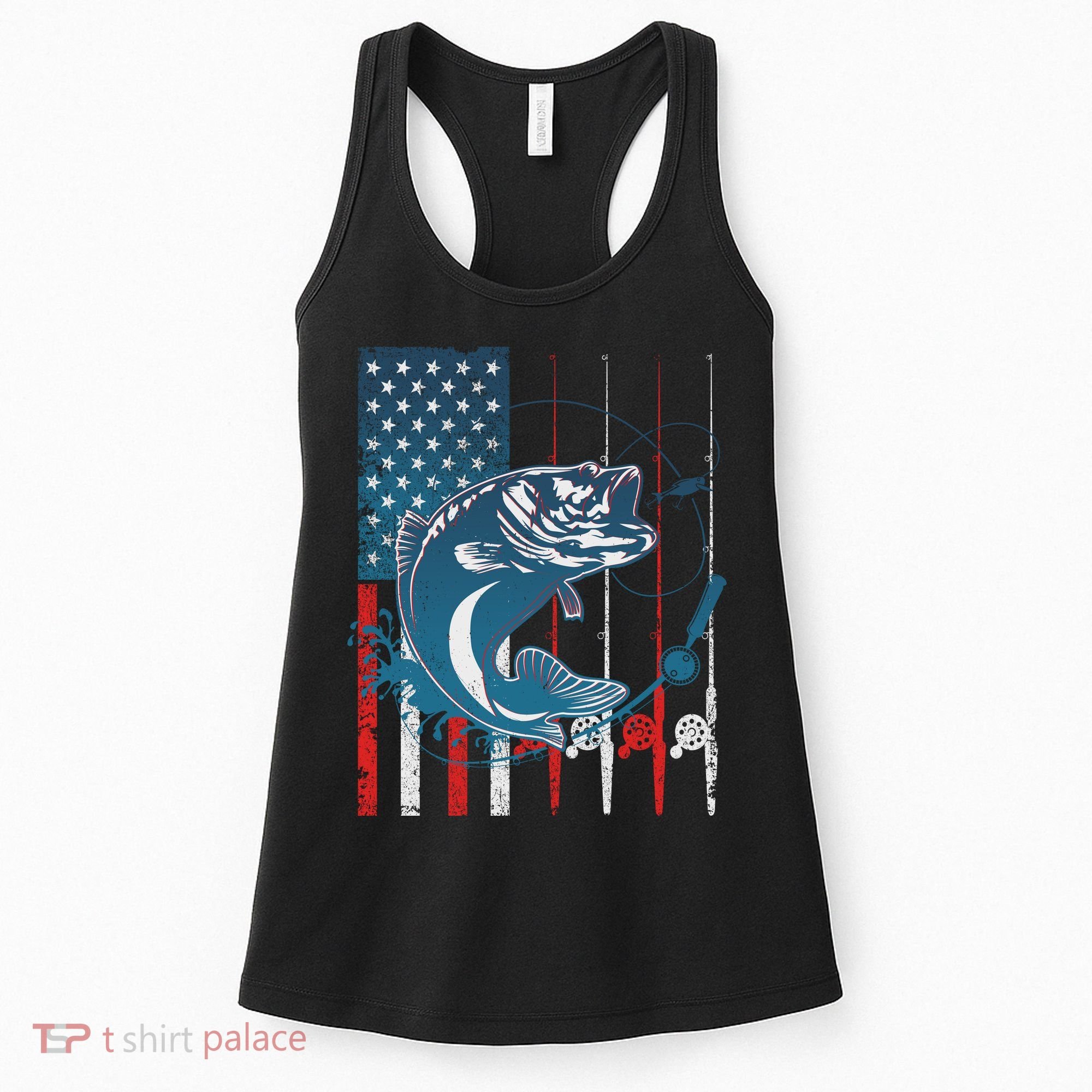 Distressed American USA Flag Bass Fishing Women's Tank Top