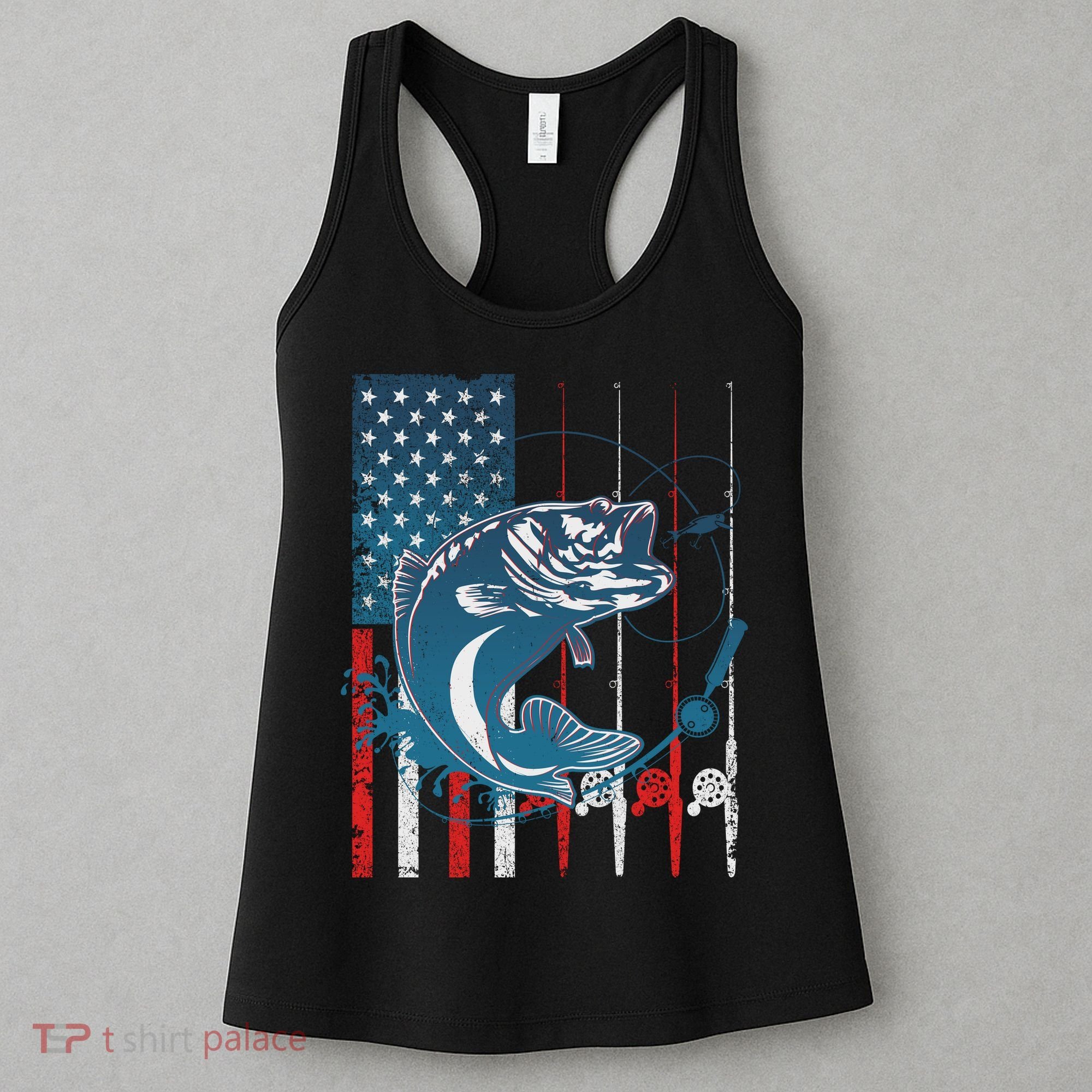 Distressed American USA Flag Bass Fishing Women's Tank Top