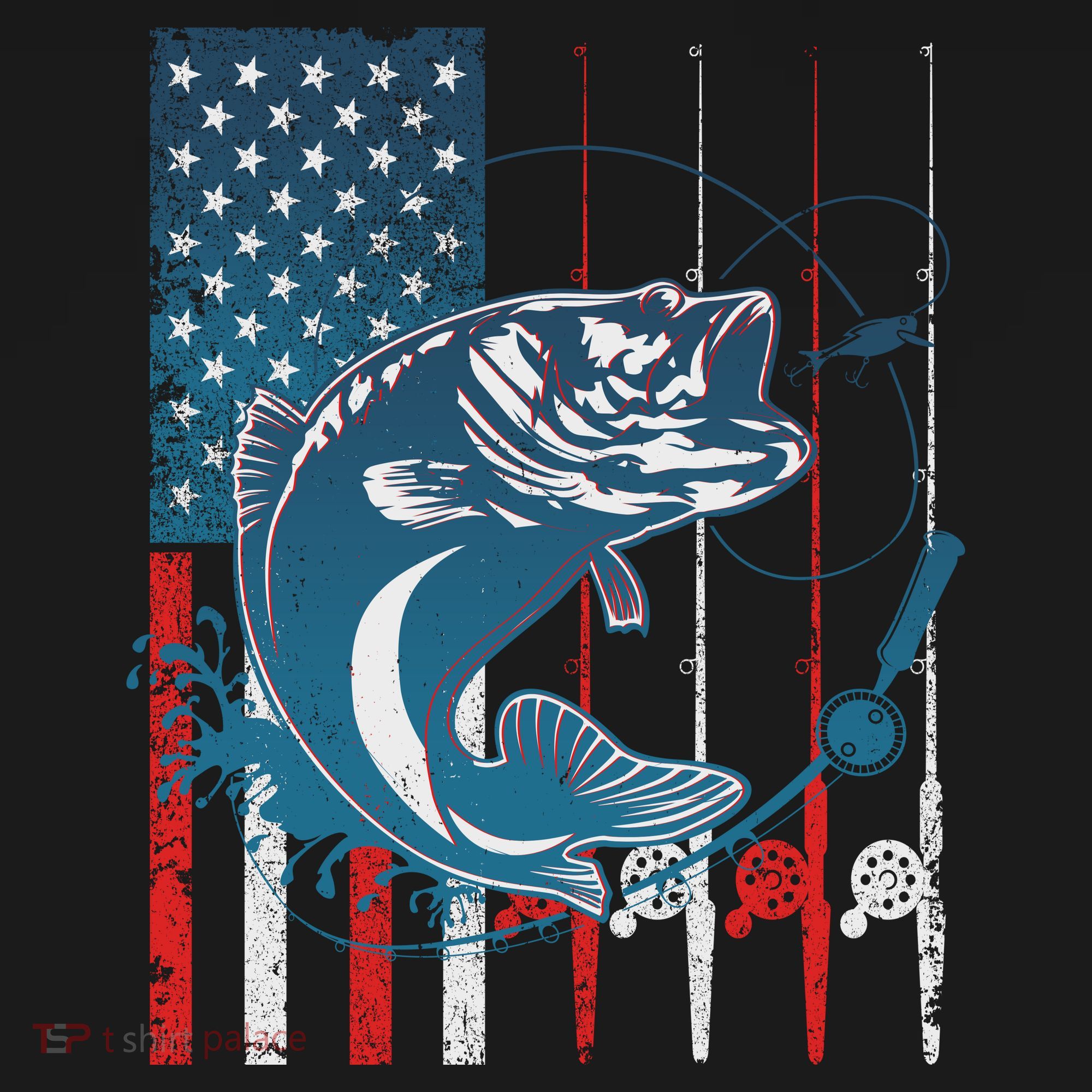 Distressed American USA Flag Bass Fishing Women's Tank Top
