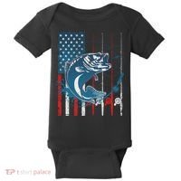 Distressed American USA Flag Bass Fishing Baby Bodysuit thumb 0