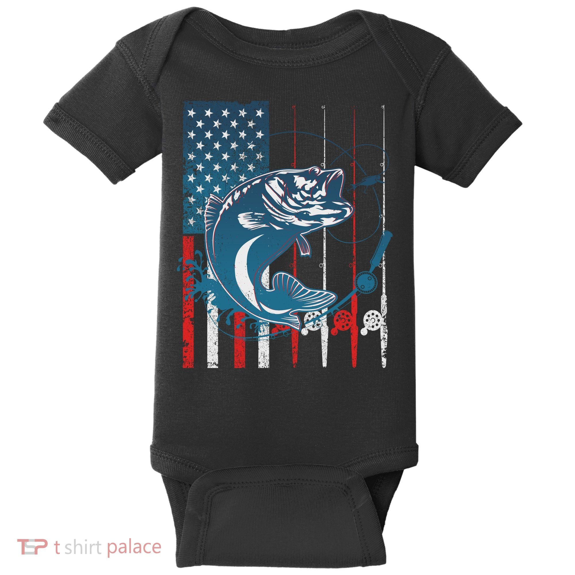Distressed American USA Flag Bass Fishing Baby Bodysuit