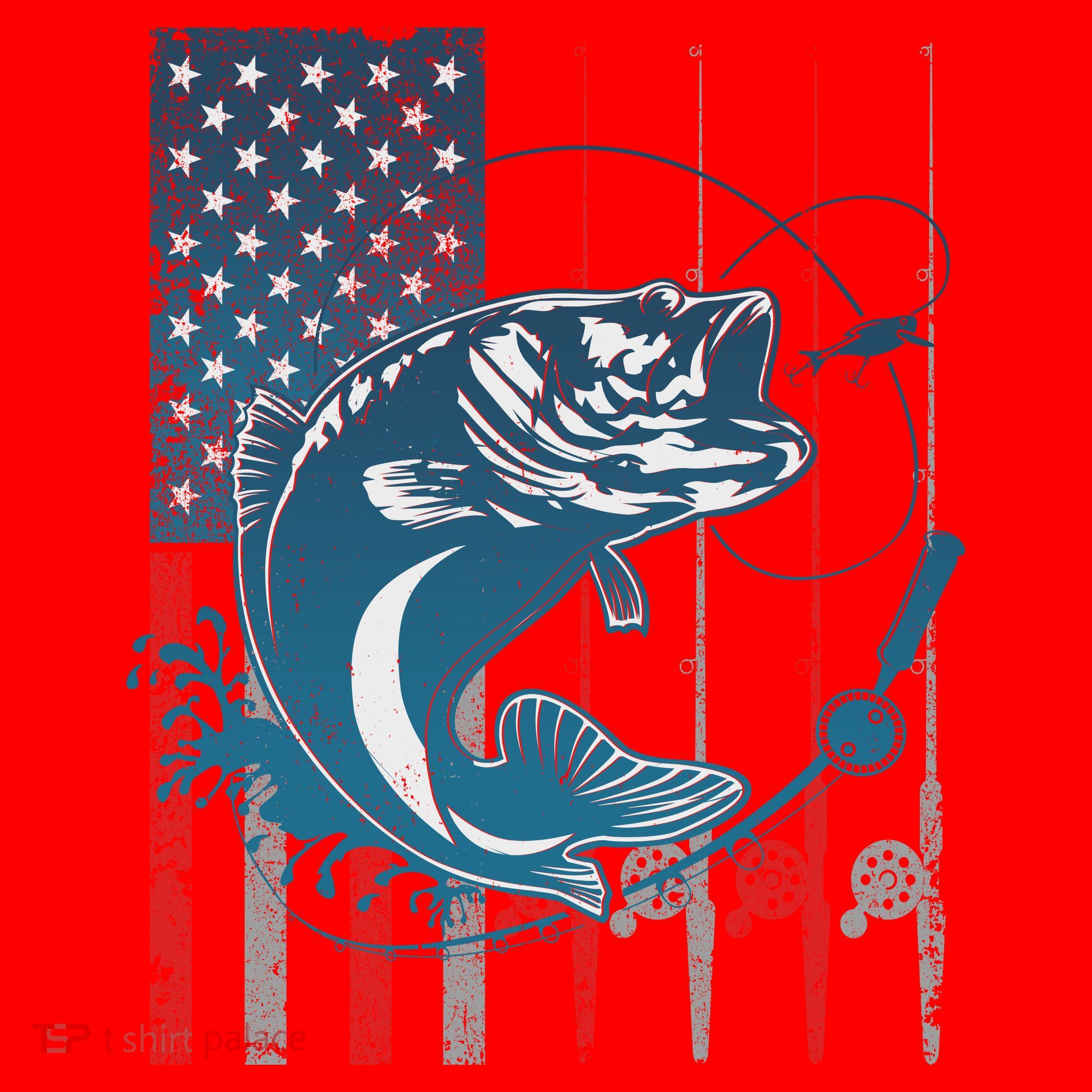 Distressed American USA Flag Bass Fishing Santa Hat