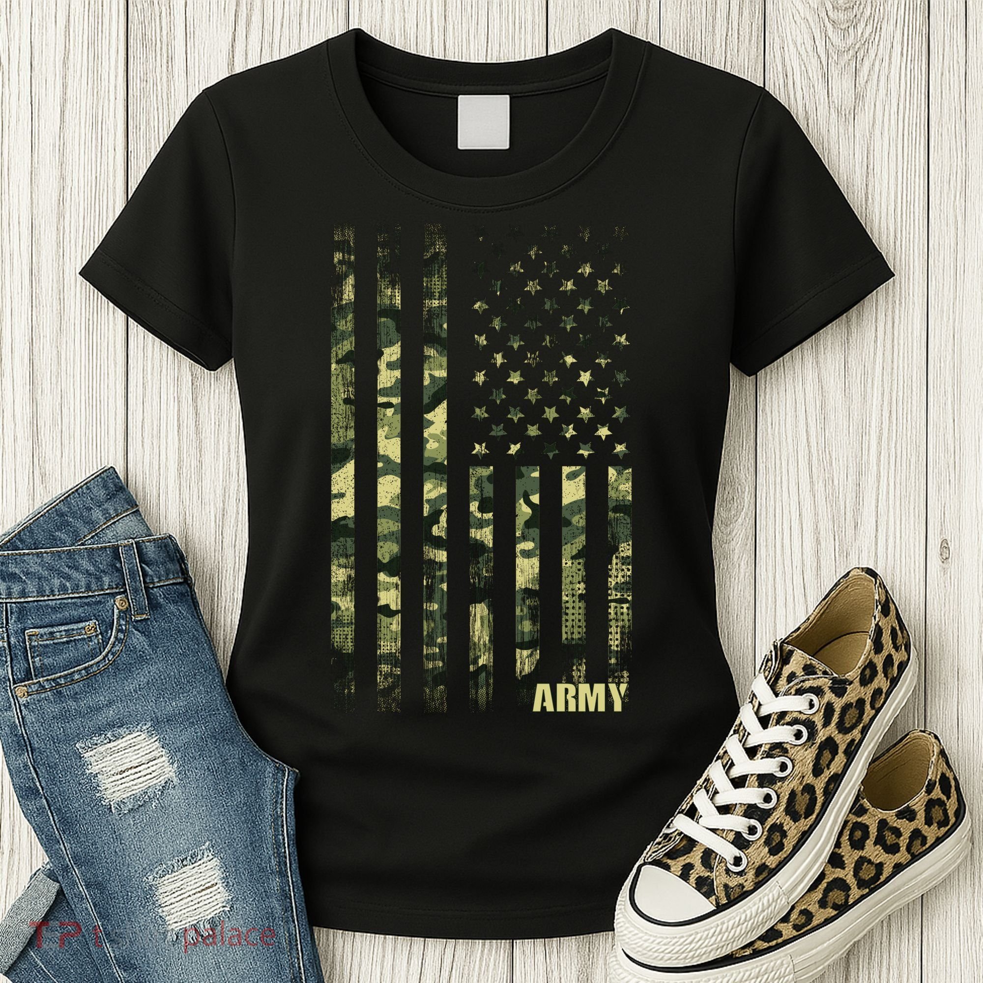 Distressed Army USA Flag Women's T-Shirt