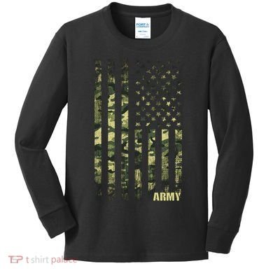 Distressed Army USA Flag Kids Long Sleeve Shirt