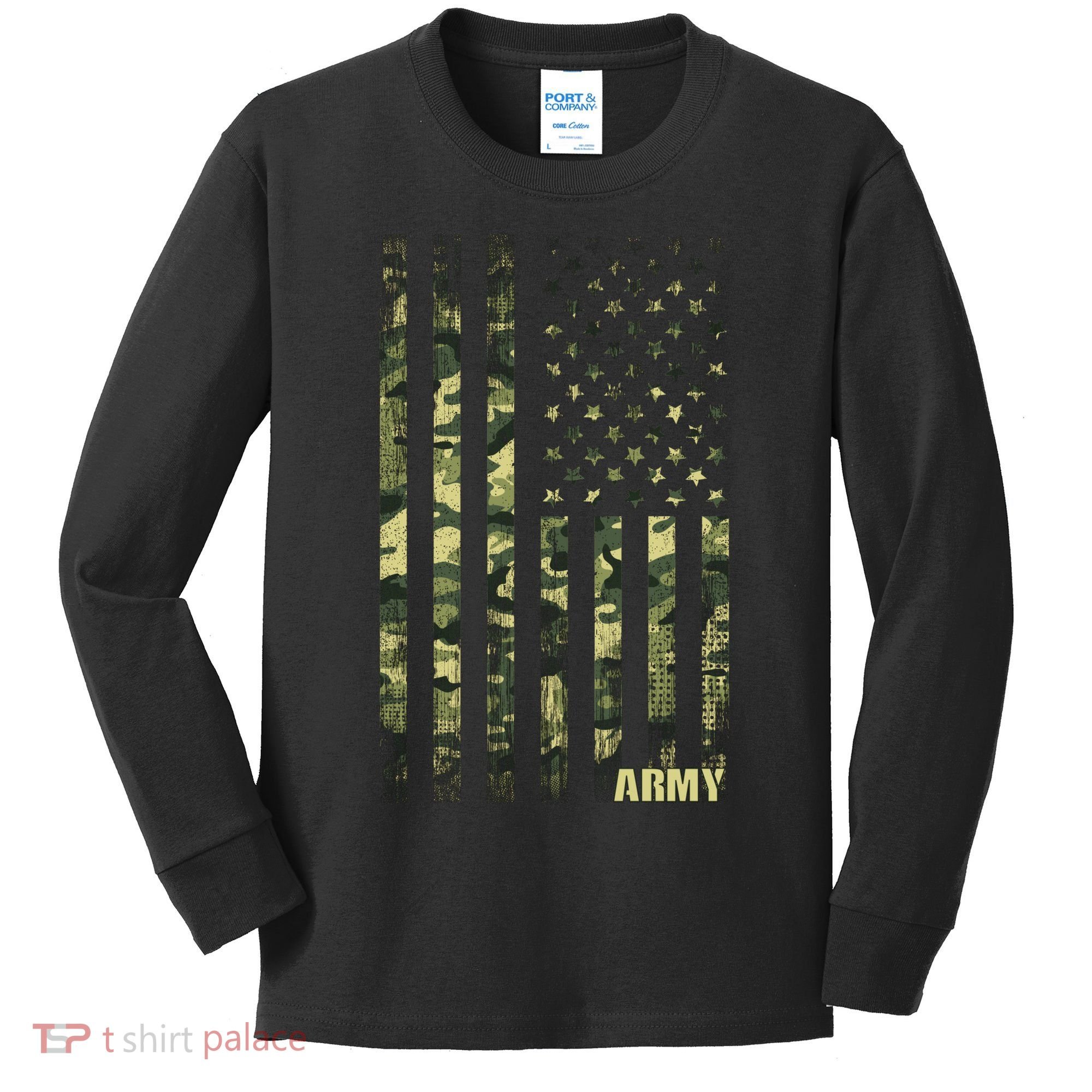 Distressed Army USA Flag Kids Long Sleeve Shirt