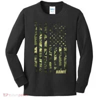 Distressed Army USA Flag Kids Long Sleeve Shirt thumb 0