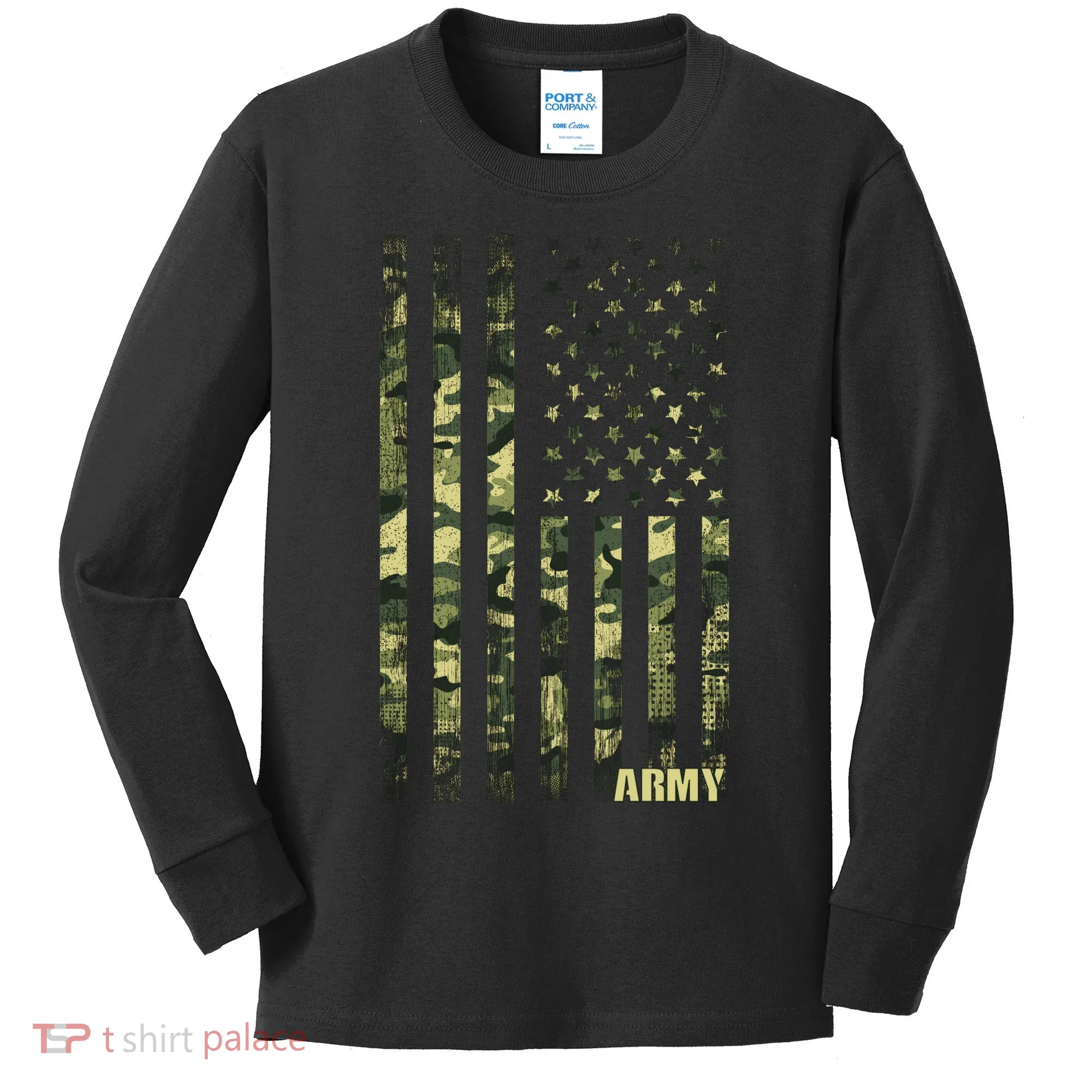 Distressed Army USA Flag Kids Long Sleeve Shirt
