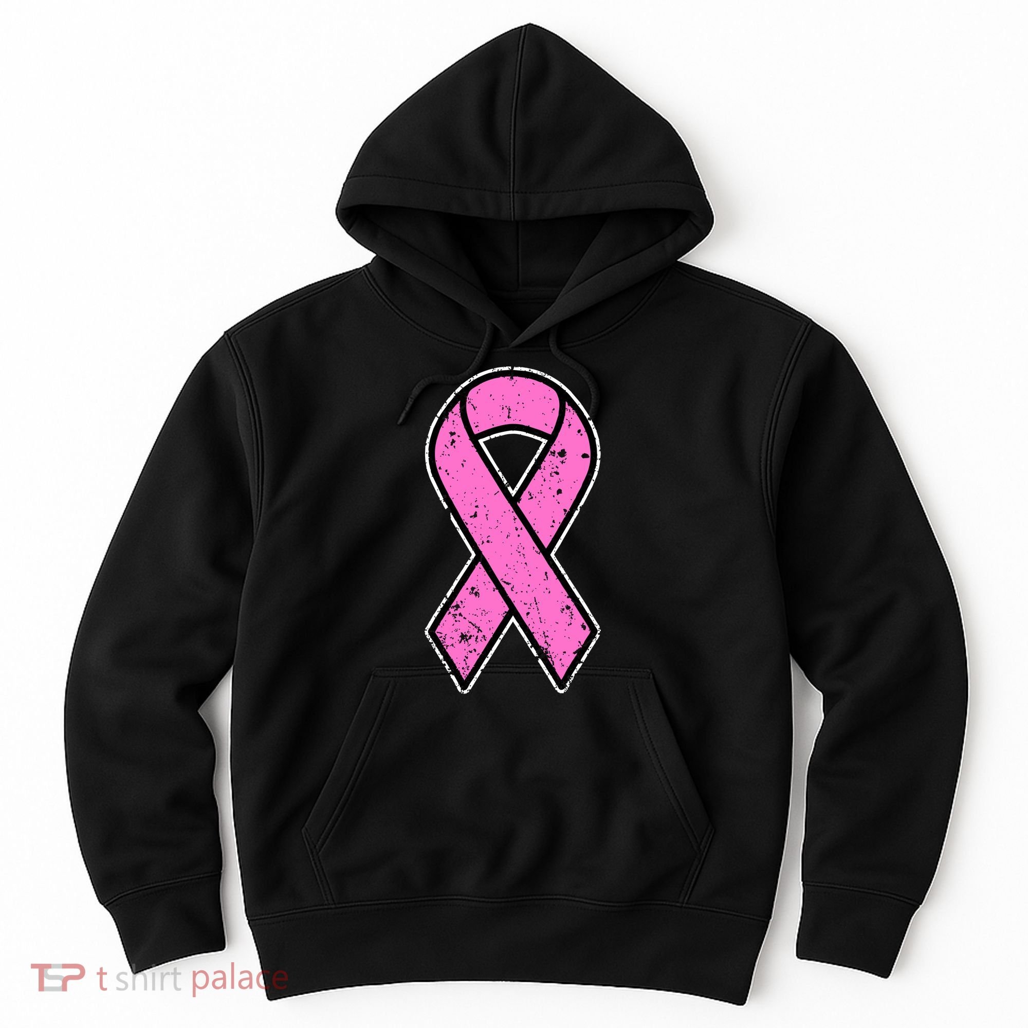 Distressed Breast Cancer Awareness Pink Ribbon Hoodie