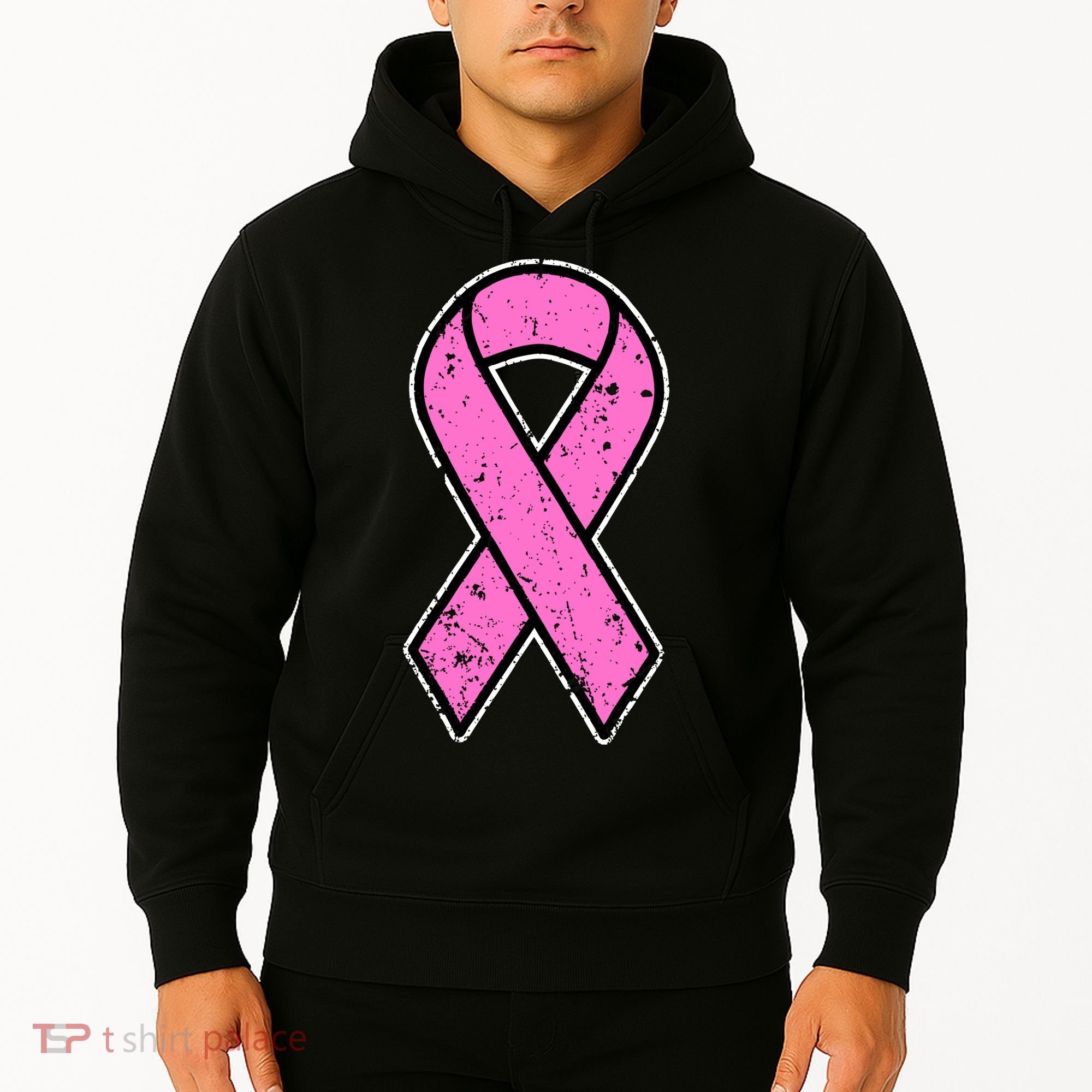 Distressed Breast Cancer Awareness Pink Ribbon Hoodie