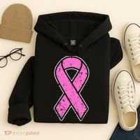 Distressed Breast Cancer Awareness Pink Ribbon Hoodie thumb 4