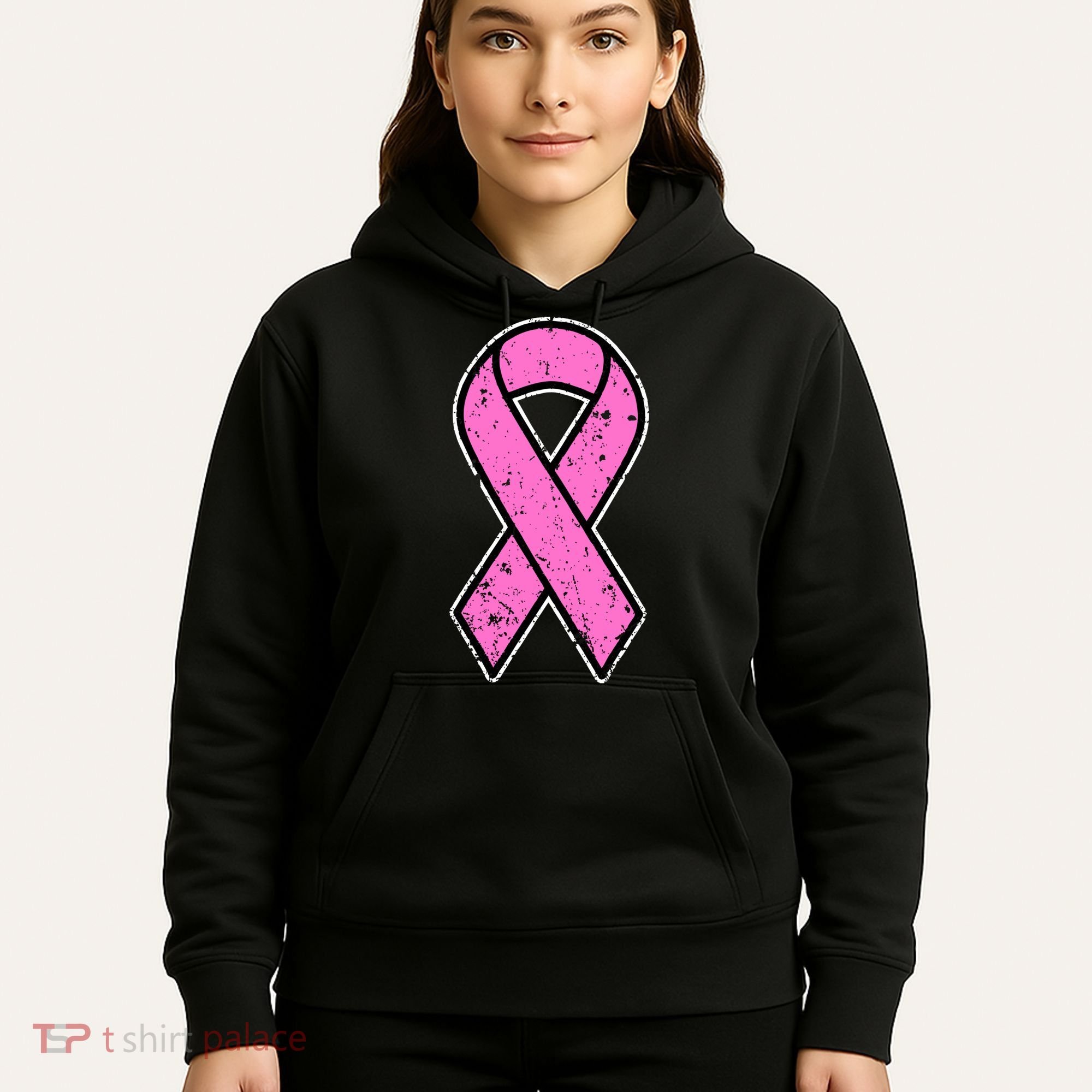 Distressed Breast Cancer Awareness Pink Ribbon Hoodie
