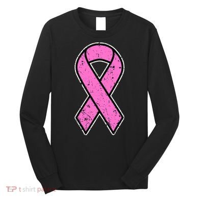 Distressed Breast Cancer Awareness Pink Ribbon Long Sleeve Shirt