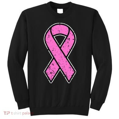 Distressed Breast Cancer Awareness Pink Ribbon Sweatshirt