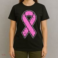 Distressed Breast Cancer Awareness Pink Ribbon T-Shirt thumb 4