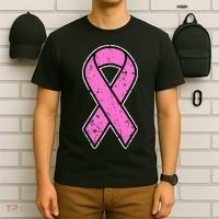 Distressed Breast Cancer Awareness Pink Ribbon T-Shirt thumb 6
