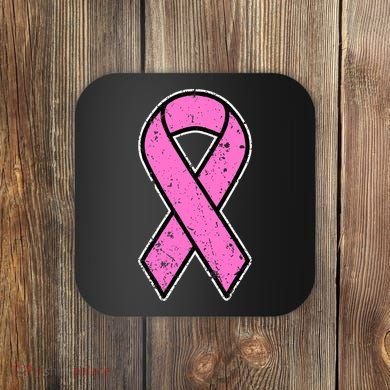 Distressed Breast Cancer Awareness Pink Ribbon Coaster