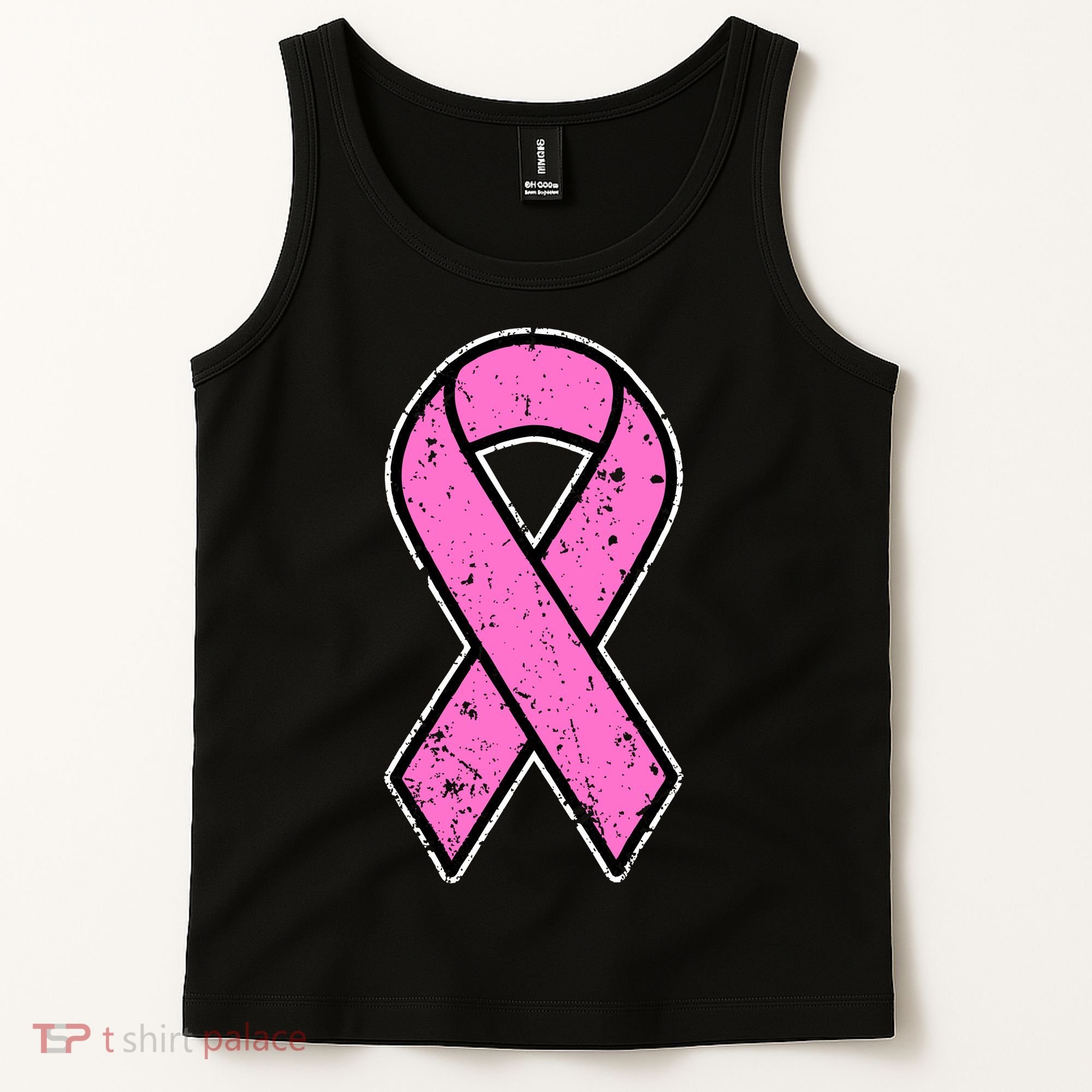 Distressed Breast Cancer Awareness Pink Ribbon Tank Top