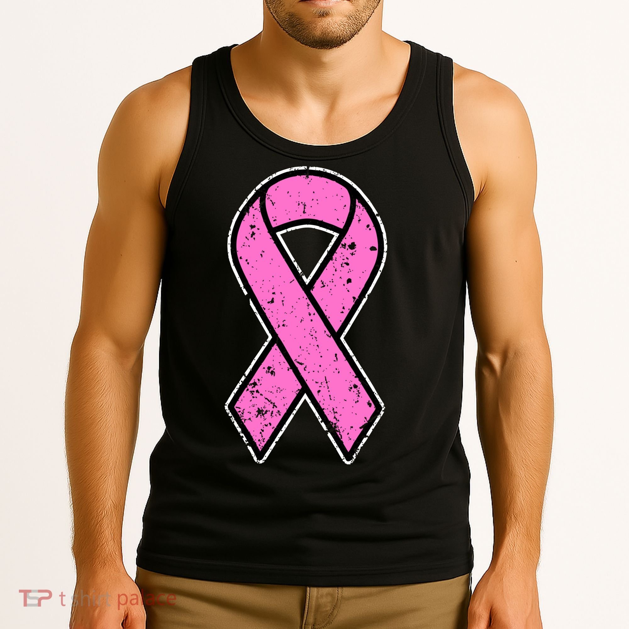Distressed Breast Cancer Awareness Pink Ribbon Tank Top