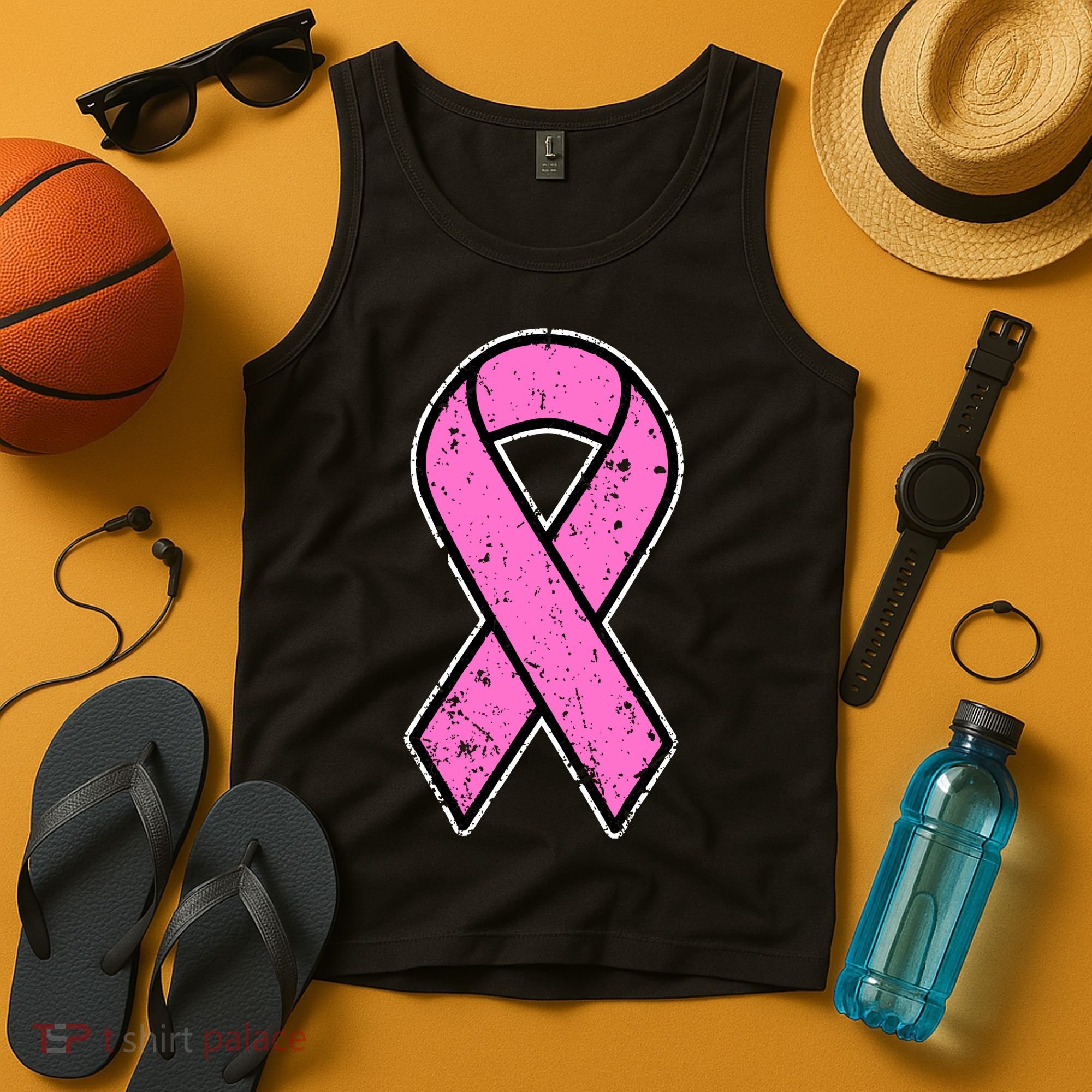 Distressed Breast Cancer Awareness Pink Ribbon Tank Top