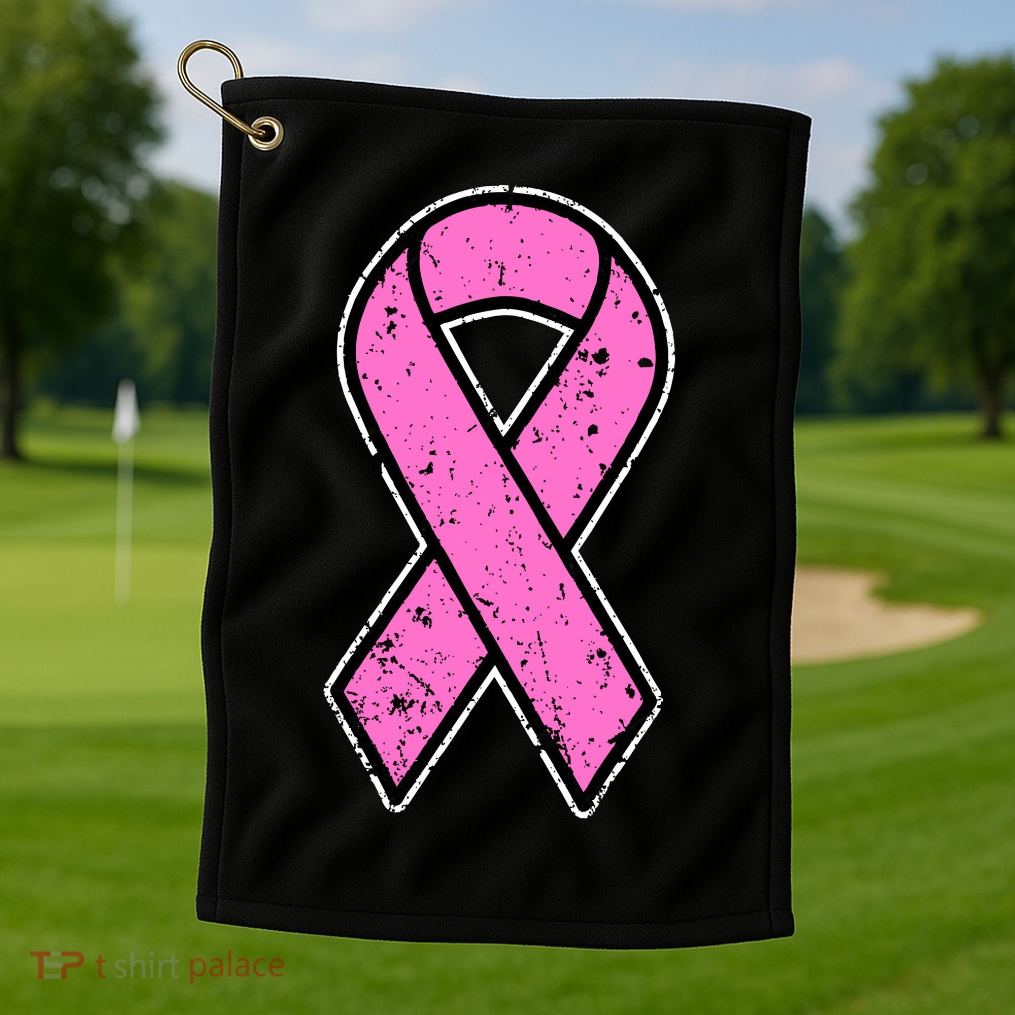 Distressed Breast Cancer Awareness Pink Ribbon Golf Towel