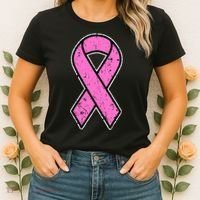 Distressed Breast Cancer Awareness Pink Ribbon Women's T-Shirt thumb 2