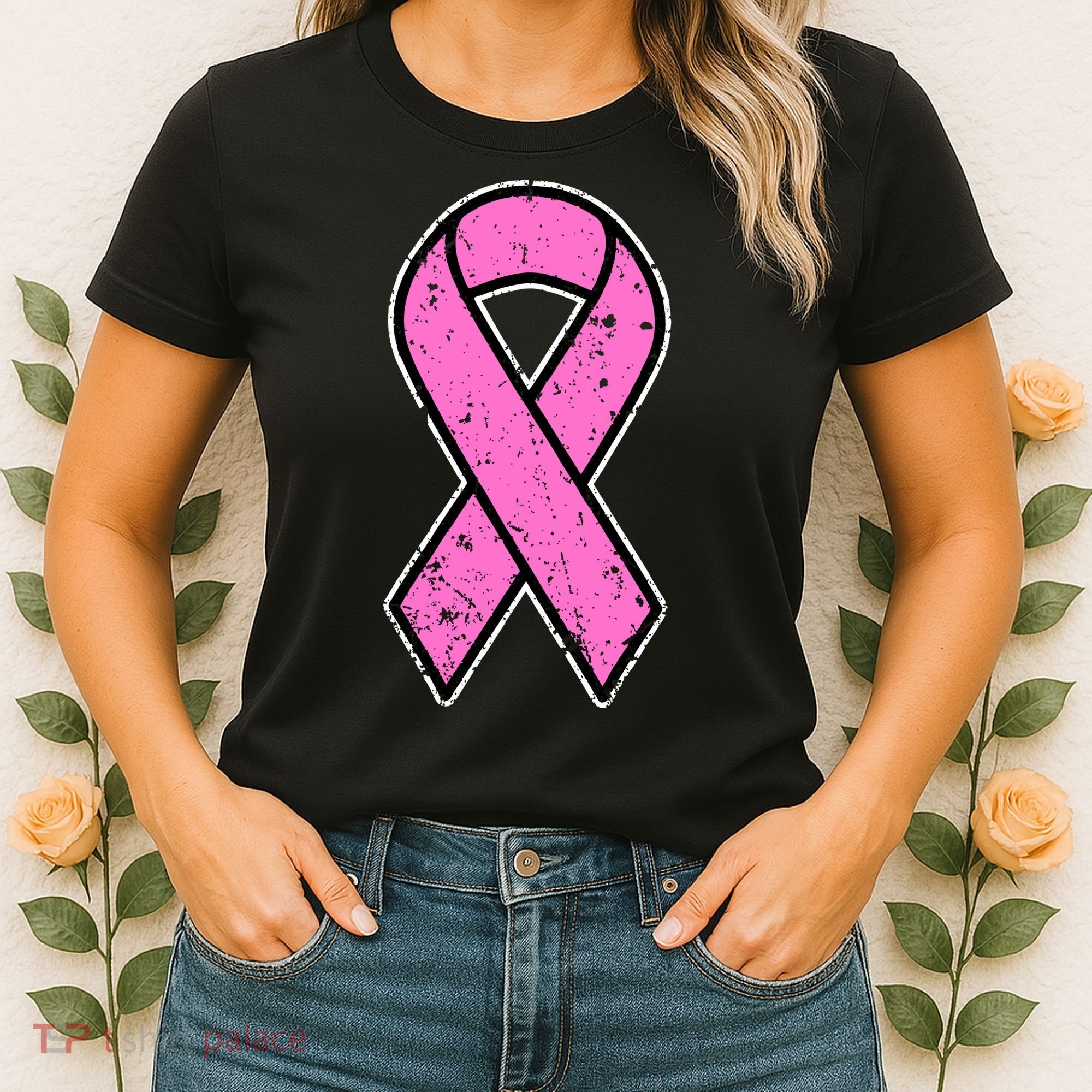 Distressed Breast Cancer Awareness Pink Ribbon Women's T-Shirt