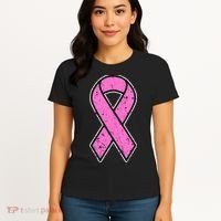 Distressed Breast Cancer Awareness Pink Ribbon Women's T-Shirt thumb 4