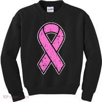Distressed Breast Cancer Awareness Pink Ribbon Kids Sweatshirt thumb 0
