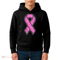 Distressed Breast Cancer Awareness Pink Ribbon Kids Hoodie thumb 4