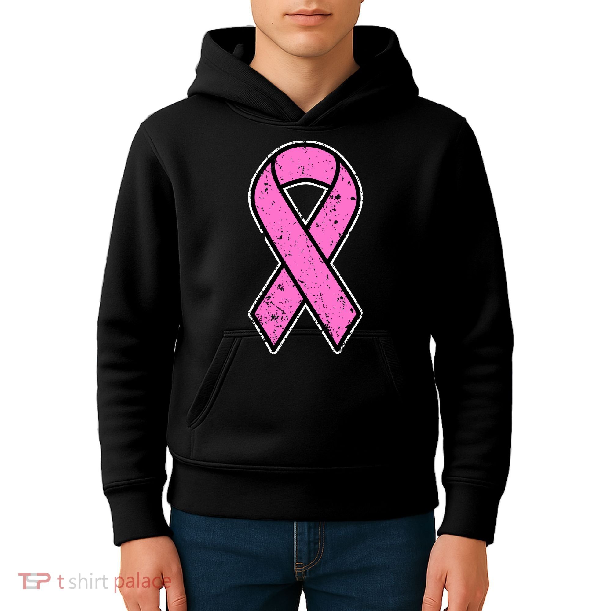Distressed Breast Cancer Awareness Pink Ribbon Kids Hoodie