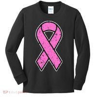 Distressed Breast Cancer Awareness Pink Ribbon Kids Long Sleeve Shirt thumb 0