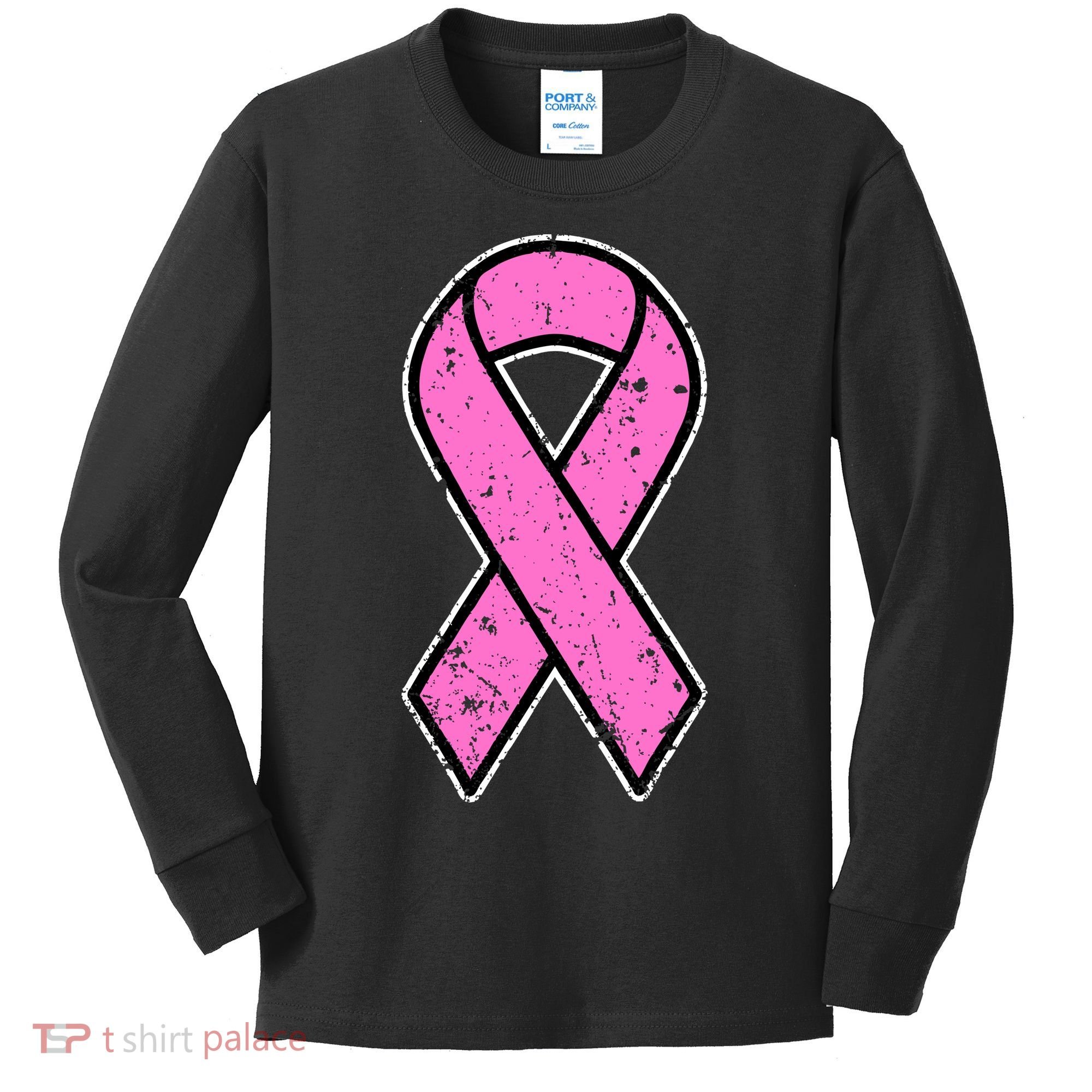 Distressed Breast Cancer Awareness Pink Ribbon Kids Long Sleeve Shirt