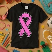 Distressed Breast Cancer Awareness Pink Ribbon Kids T-Shirt thumb 3