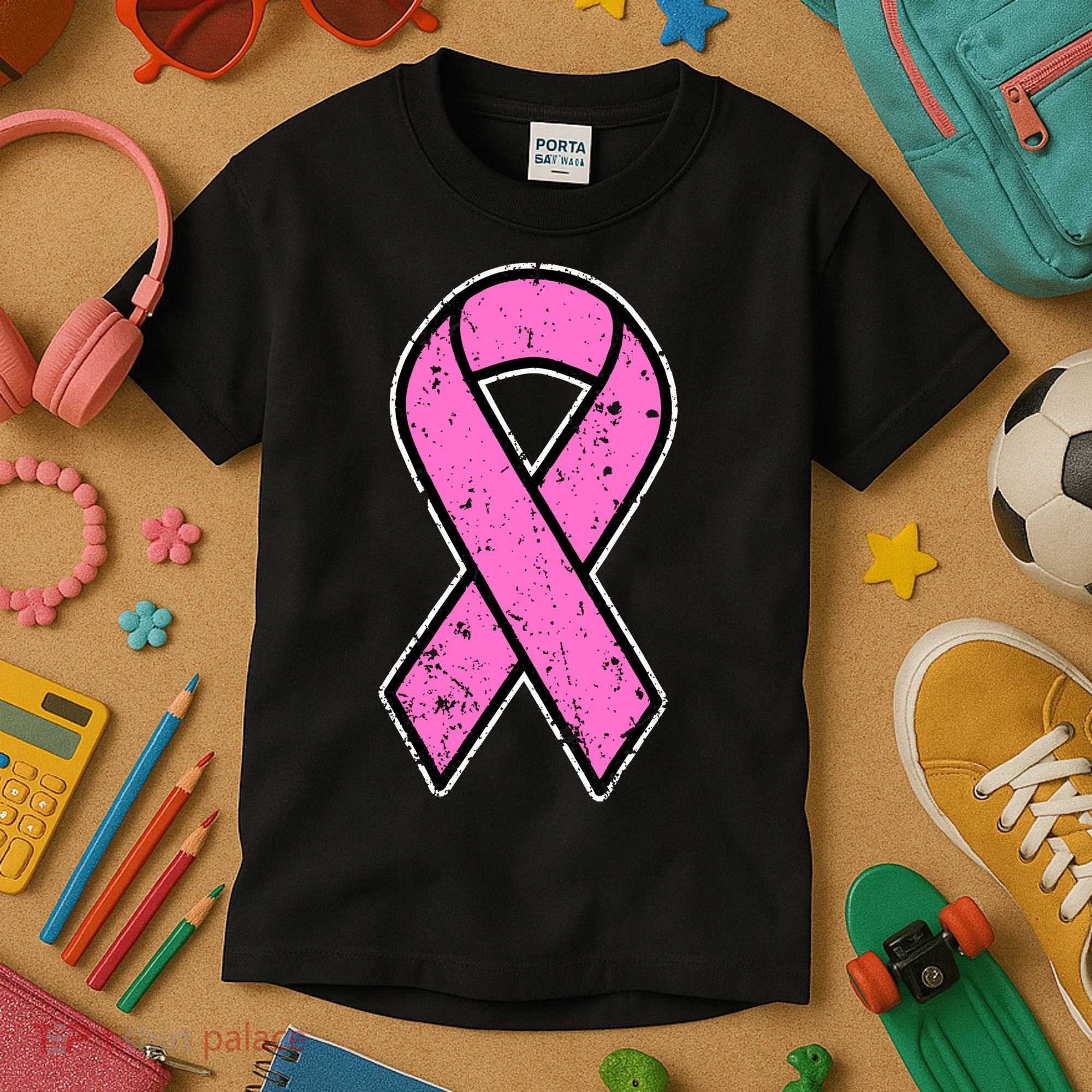 Distressed Breast Cancer Awareness Pink Ribbon Kids T-Shirt