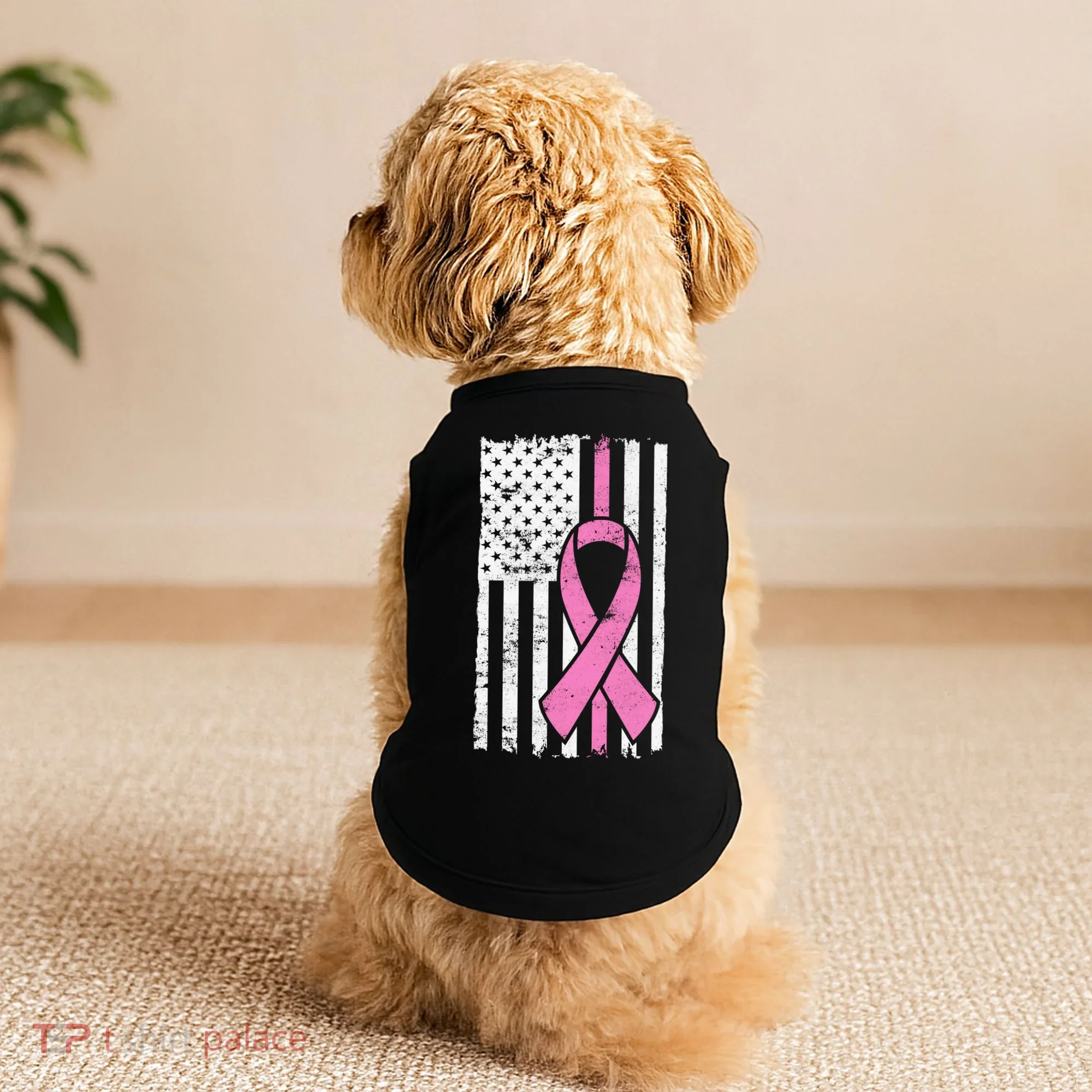 Distressed Breast Cancer Ribbon Flag Doggie Tank