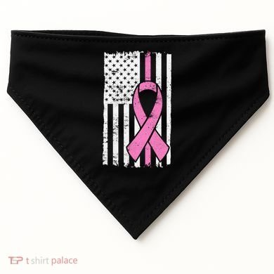 Distressed Breast Cancer Ribbon Flag USA-Made Doggie Bandana