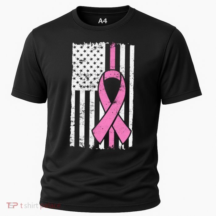 Distressed Breast Cancer Ribbon Flag Cooling Performance Crew T-Shirt ...