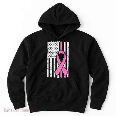 Distressed Breast Cancer Ribbon Flag Hoodie