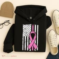 Distressed Breast Cancer Ribbon Flag Hoodie thumb 4