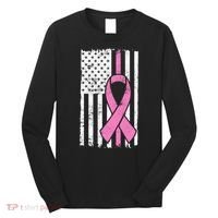 Distressed Breast Cancer Ribbon Flag Long Sleeve Shirt thumb 0