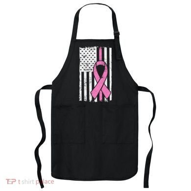 Distressed Breast Cancer Ribbon Flag Apron