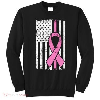 Distressed Breast Cancer Ribbon Flag Sweatshirt