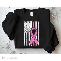 Distressed Breast Cancer Ribbon Flag Sweatshirt thumb 2