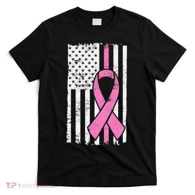 Distressed Breast Cancer Ribbon Flag T-Shirt