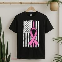 Distressed Breast Cancer Ribbon Flag T-Shirt thumb 2