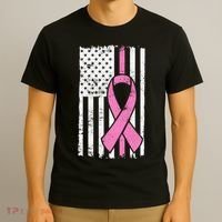 Distressed Breast Cancer Ribbon Flag T-Shirt thumb 3