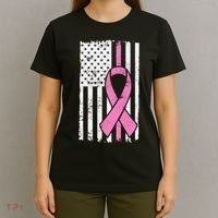 Distressed Breast Cancer Ribbon Flag T-Shirt thumb 4