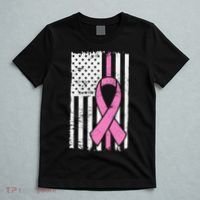 Distressed Breast Cancer Ribbon Flag T-Shirt thumb 5